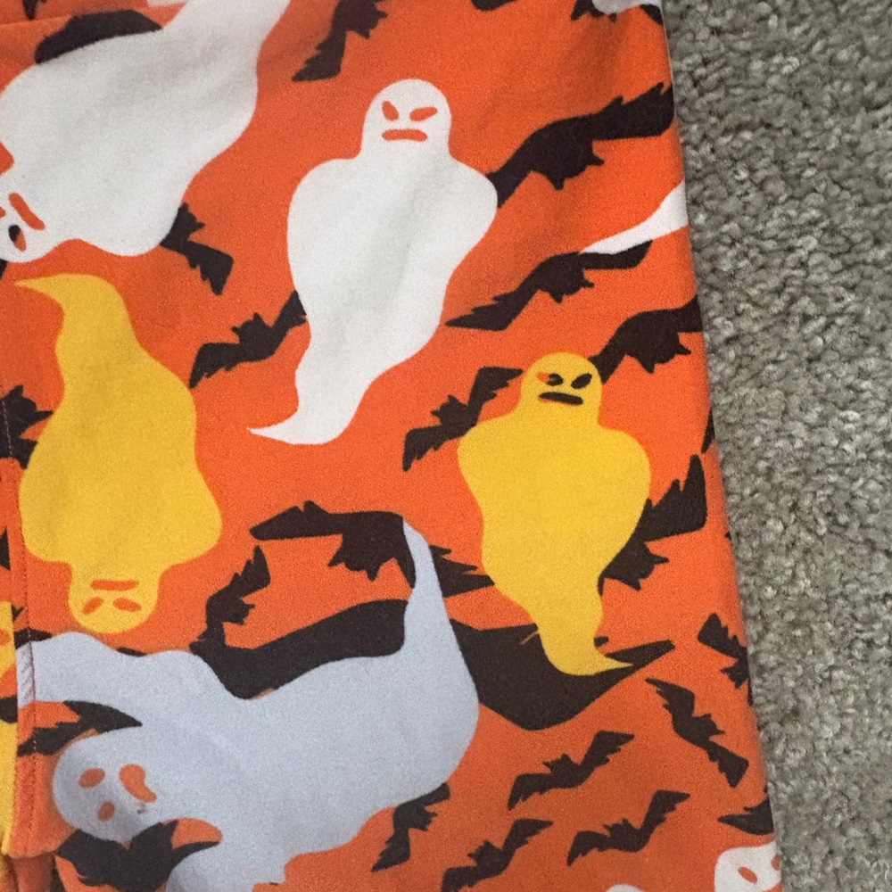 LuLaRoe Tween Leggings in Halloween ghost Orange and Yellow Pattern - Picture 2 of 7